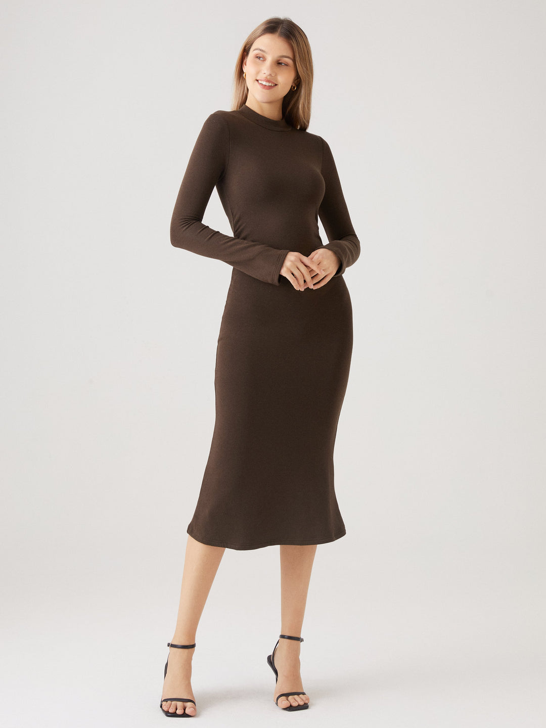 Mockneck Ruched Sides Midi Brami Dress