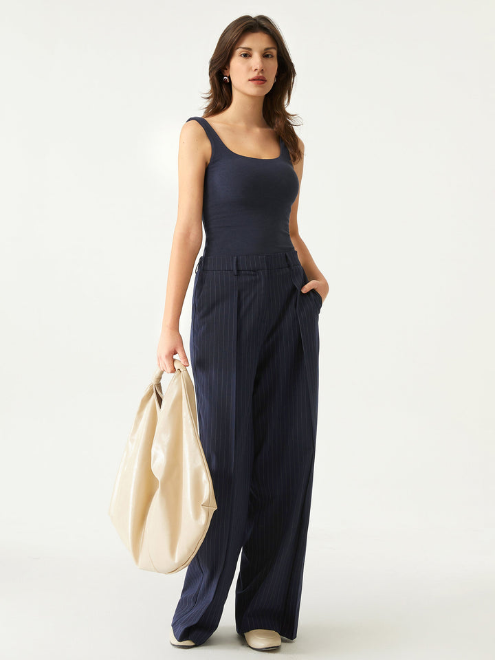 High Waisted Plicated Wide Leg Pants