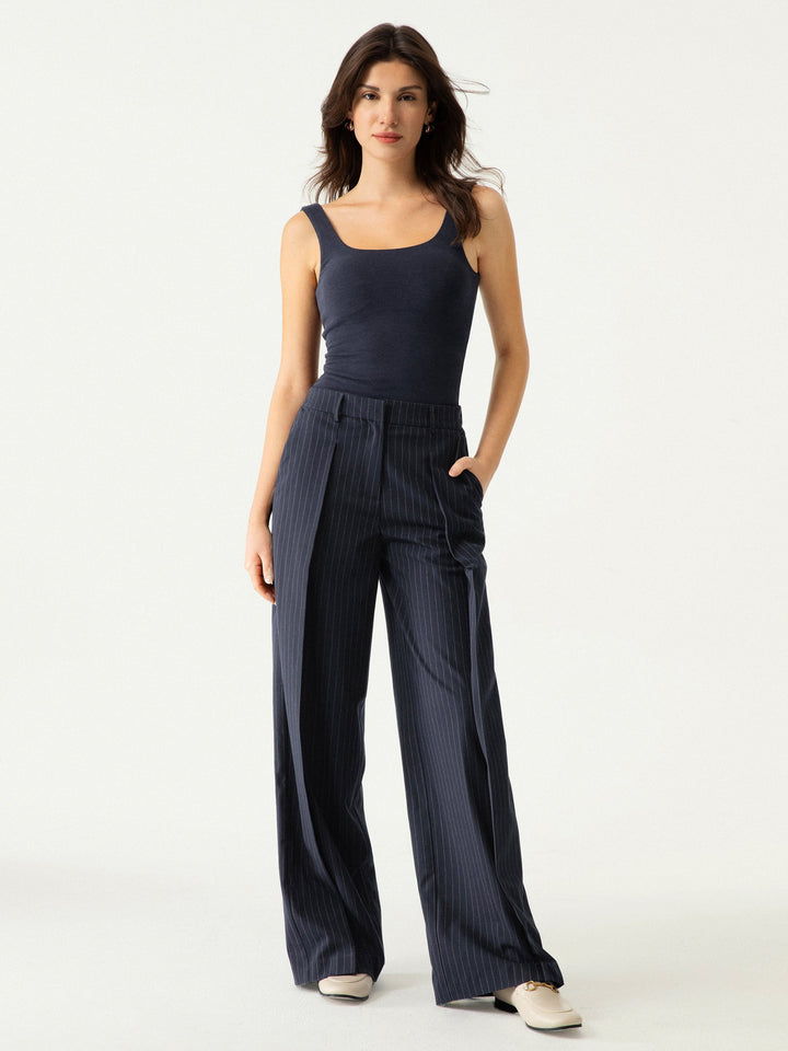 High Waisted Plicated Wide Leg Pants