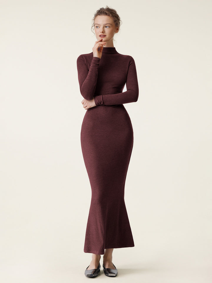 Mock Neck Fishtail Maxi Dress