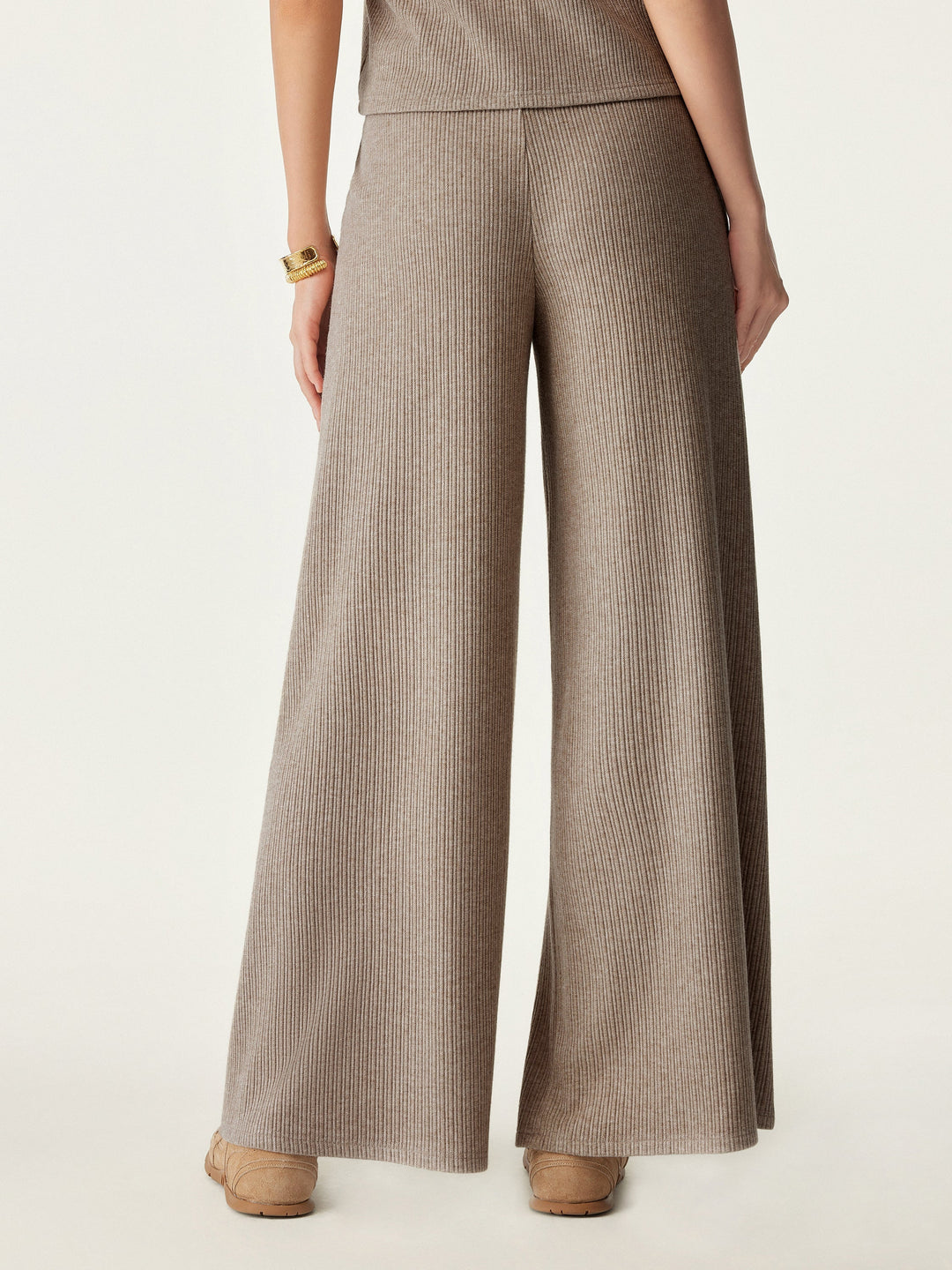 High Waisted Plicated Wide Leg Pant