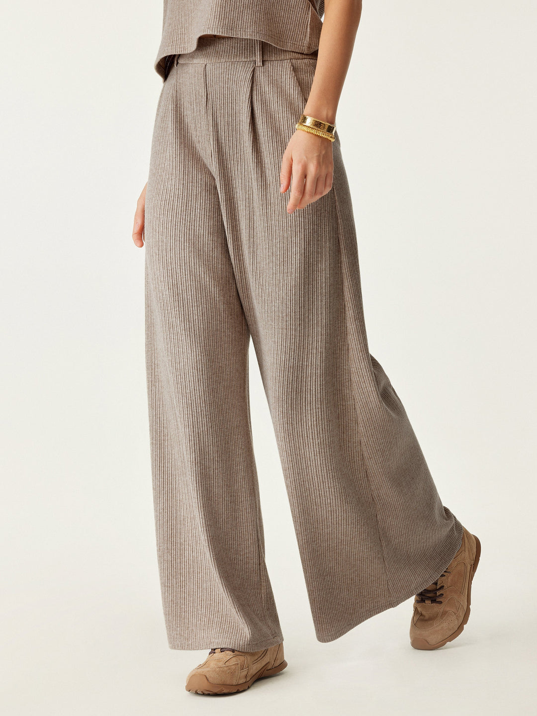 High Waisted Plicated Wide Leg Pant