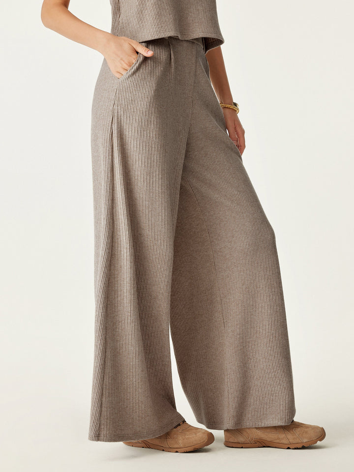 High Waisted Plicated Wide Leg Pant