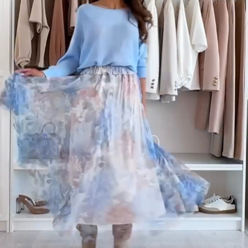 Aponi | Chic Two-Piece Set – Bow Back Top & Flowy Tulle Skirt